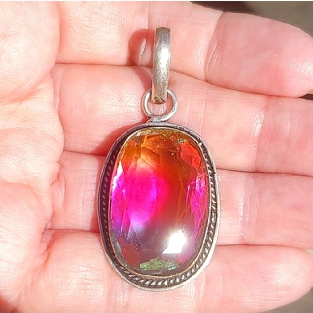 Mystic Topaz Silver 2" Pendant